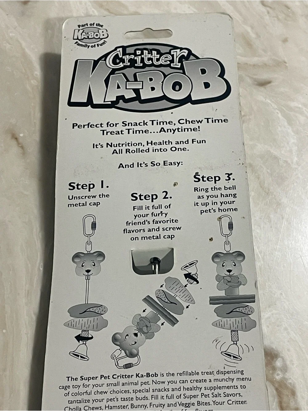 Critter Kabob Treat Dispensing Hanging Toy Snacks Small Animal Bell Hamster NEW